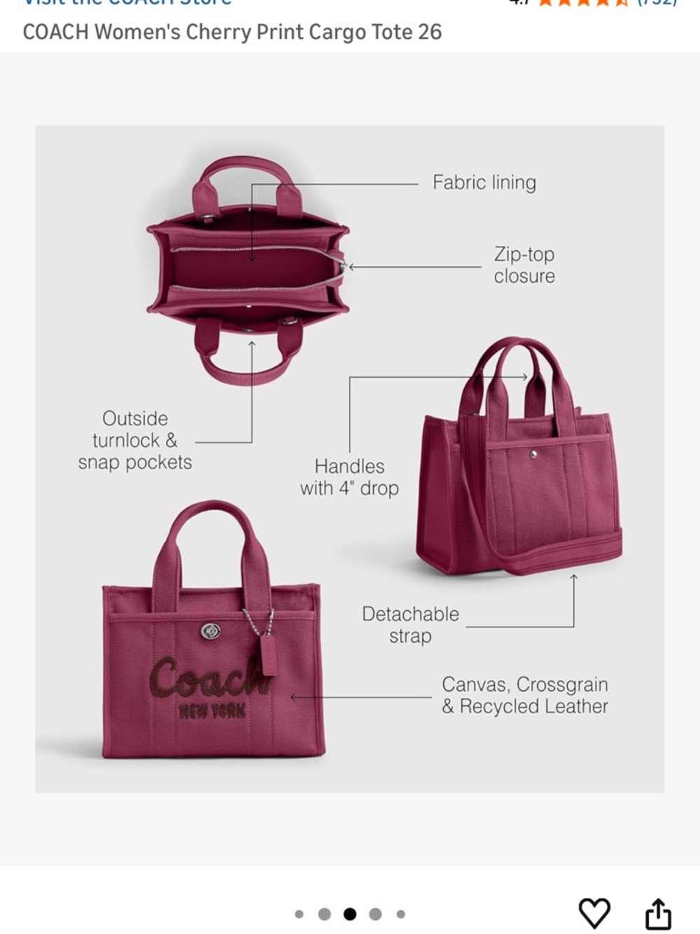 Coach Cargo Tote 26 Pink - Picture 7 of 8